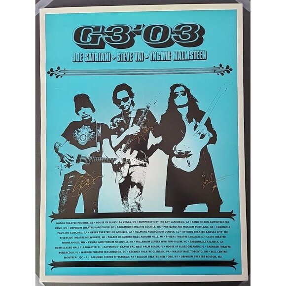 G3 Signed 2003 Tour Poster- Satriani - Vai - Malmsteen - 24"x18" - VG
